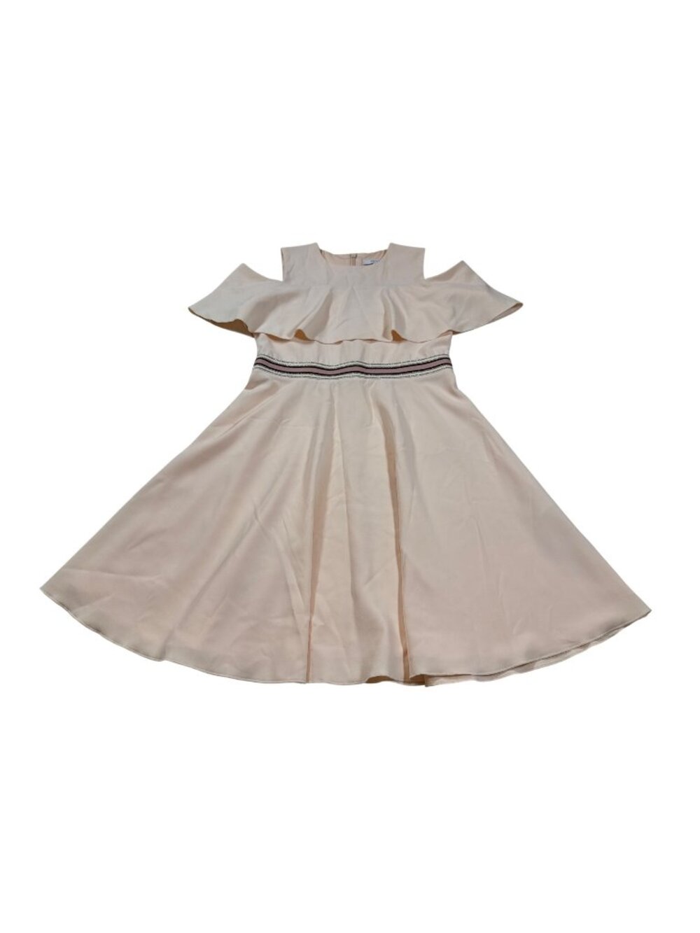 Reiss Girls Peach Ruffle Sleeve Dress With Striped Waistband 10-11Y (NN893)